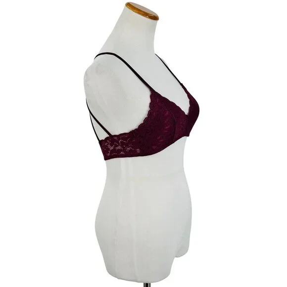 Black Cherry Lace Strappy Cage Back Bralette | Mob Wife Coquette Balletcore Goth - Picture 11 of 14